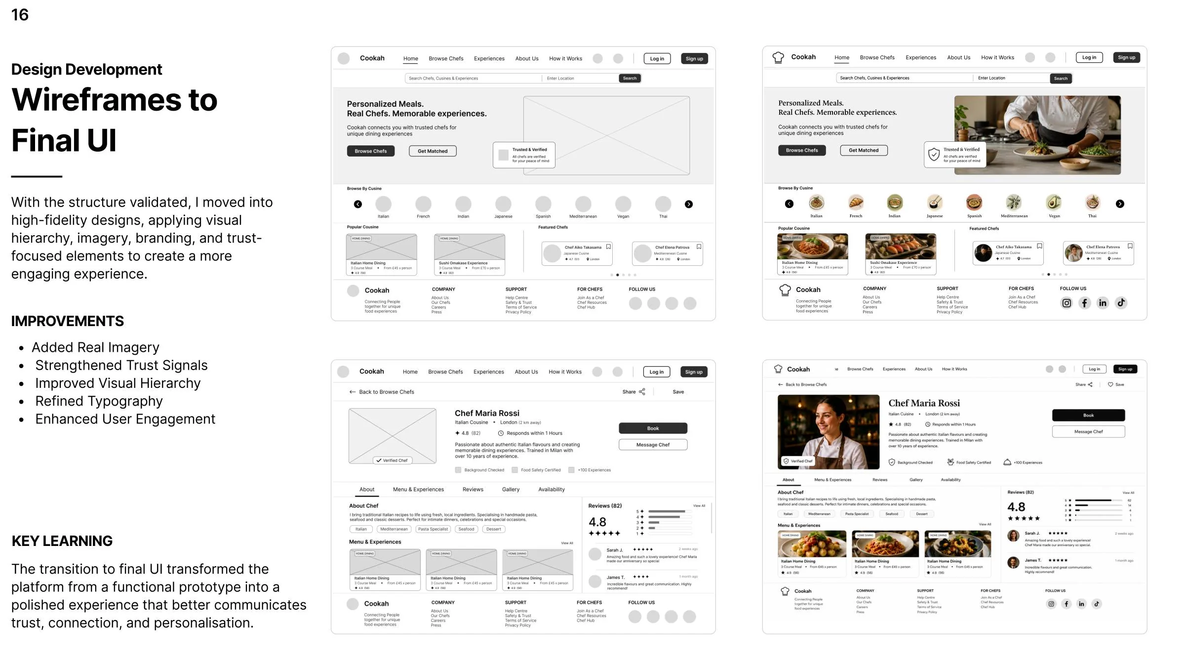 Cookah wireframes to final UI development