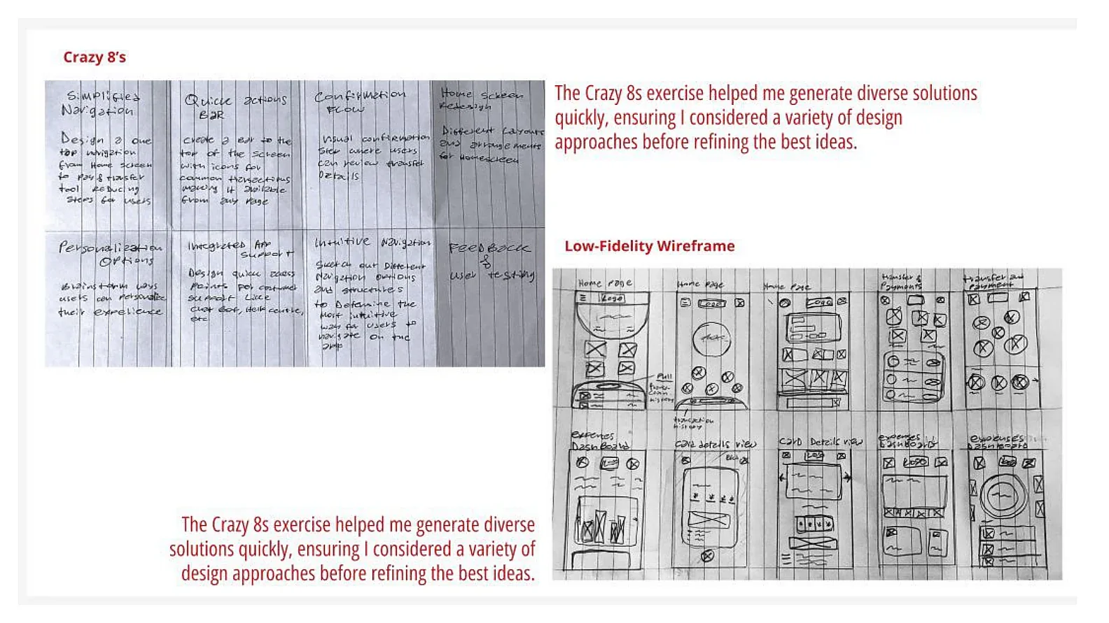 HSBC Crazy 8s sketches and low fidelity concepts