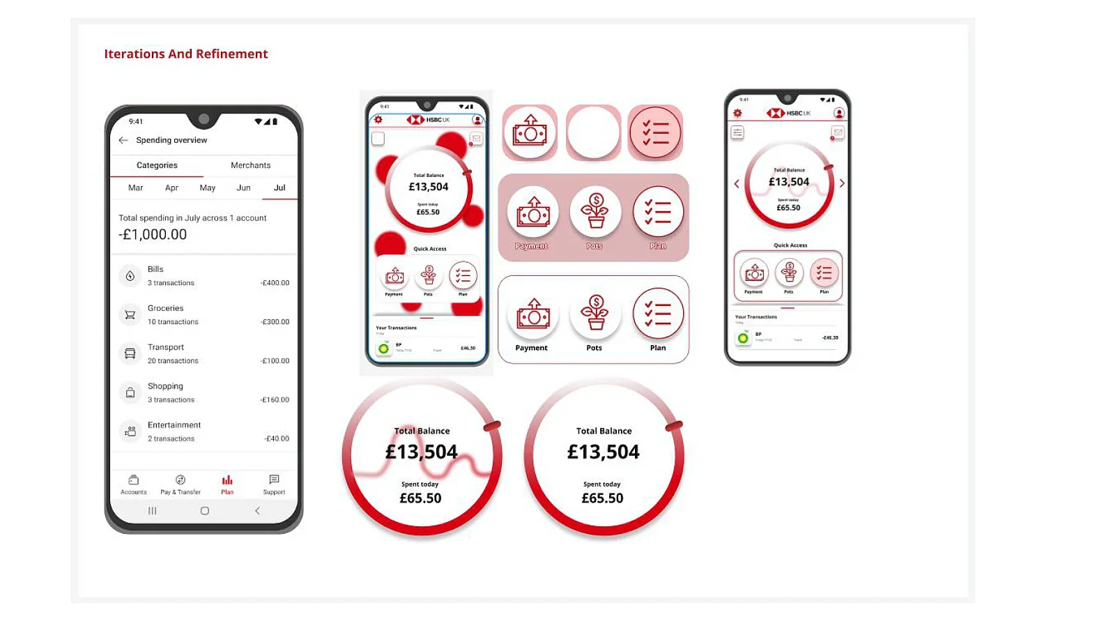 HSBC home and dashboard iterations
