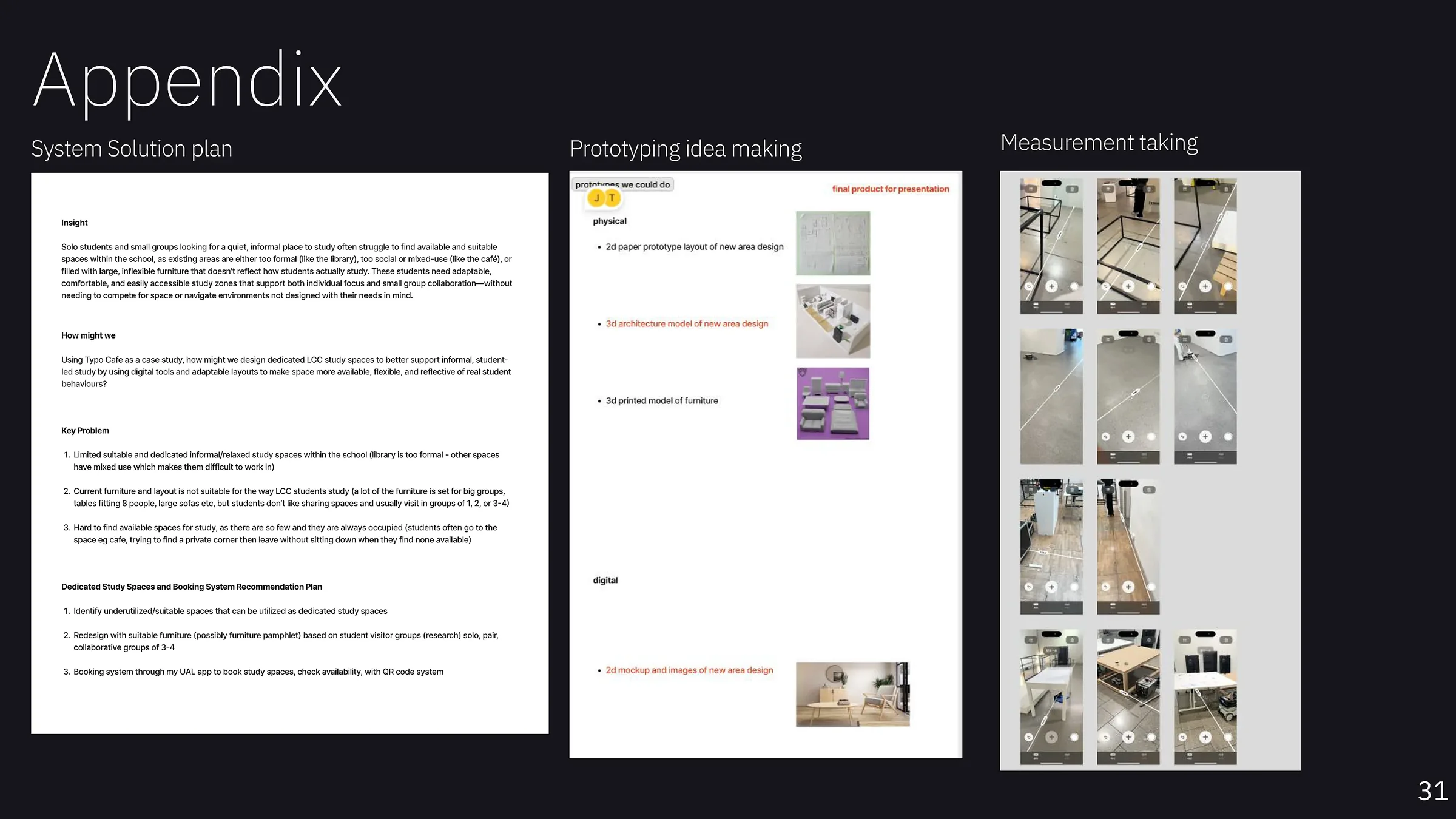 Study Spaces appendix system solution prototyping and measurements
